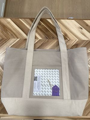 Tote Bag Taupe with Natural Handle 6”x6” Opening
