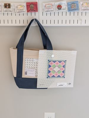 Royal Blue Small Tote with Geometric Square Canvas