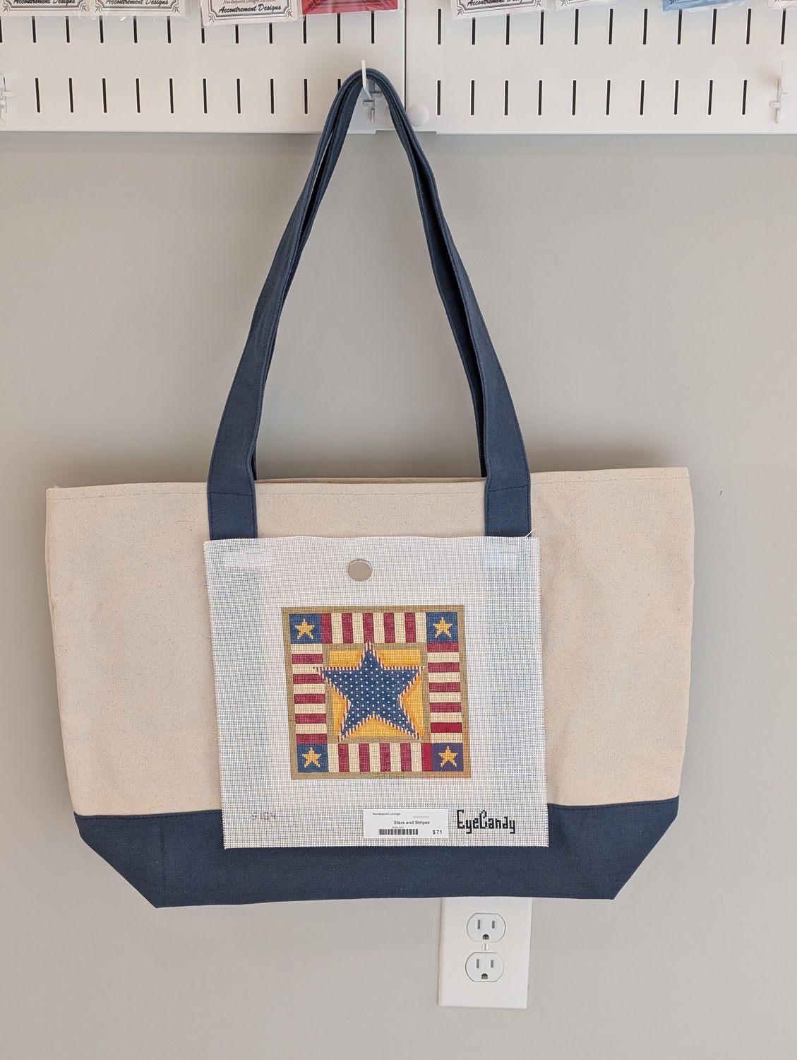 Navy Tote Bag with Stars and Stripes Canvas