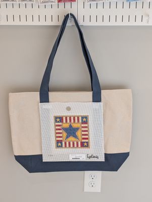 Navy Tote Bag with Stars and Stripes Canvas