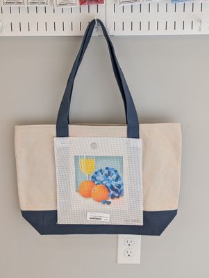 Navy Tote Bag with Still Life with Oranges and Flowers Canvas