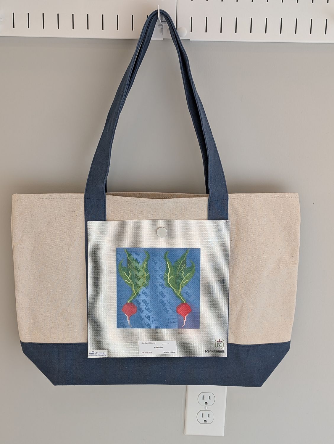 Navy Tote Bag with Radishes Canvas