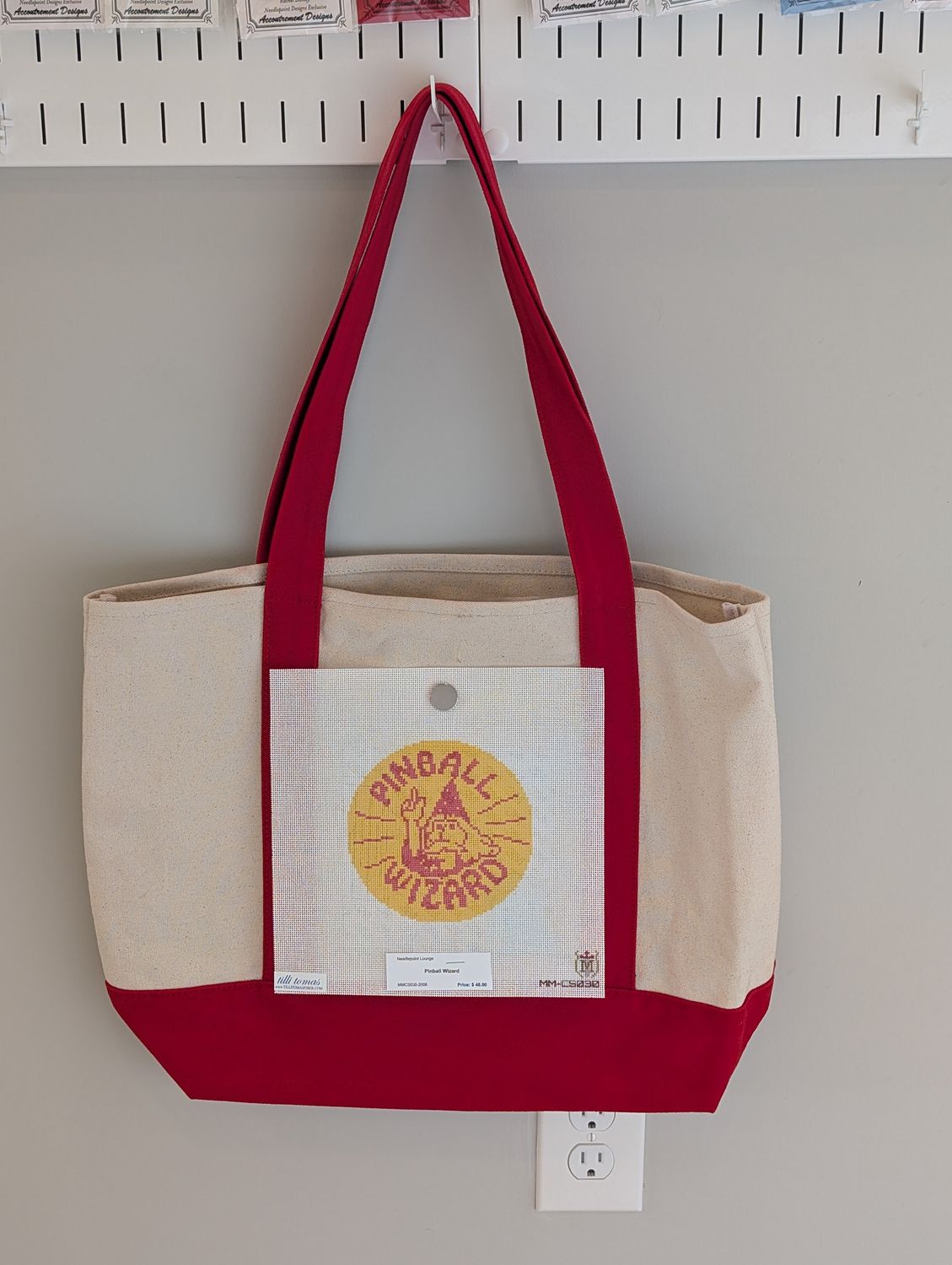 Red Tote Bag with Pinball Wizard Canvas
