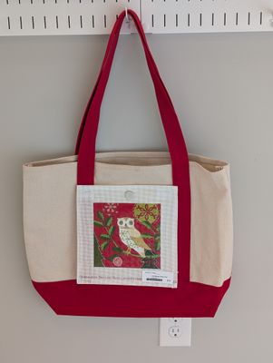 Red Tote Bag with Christmas Holly Owl Canvas