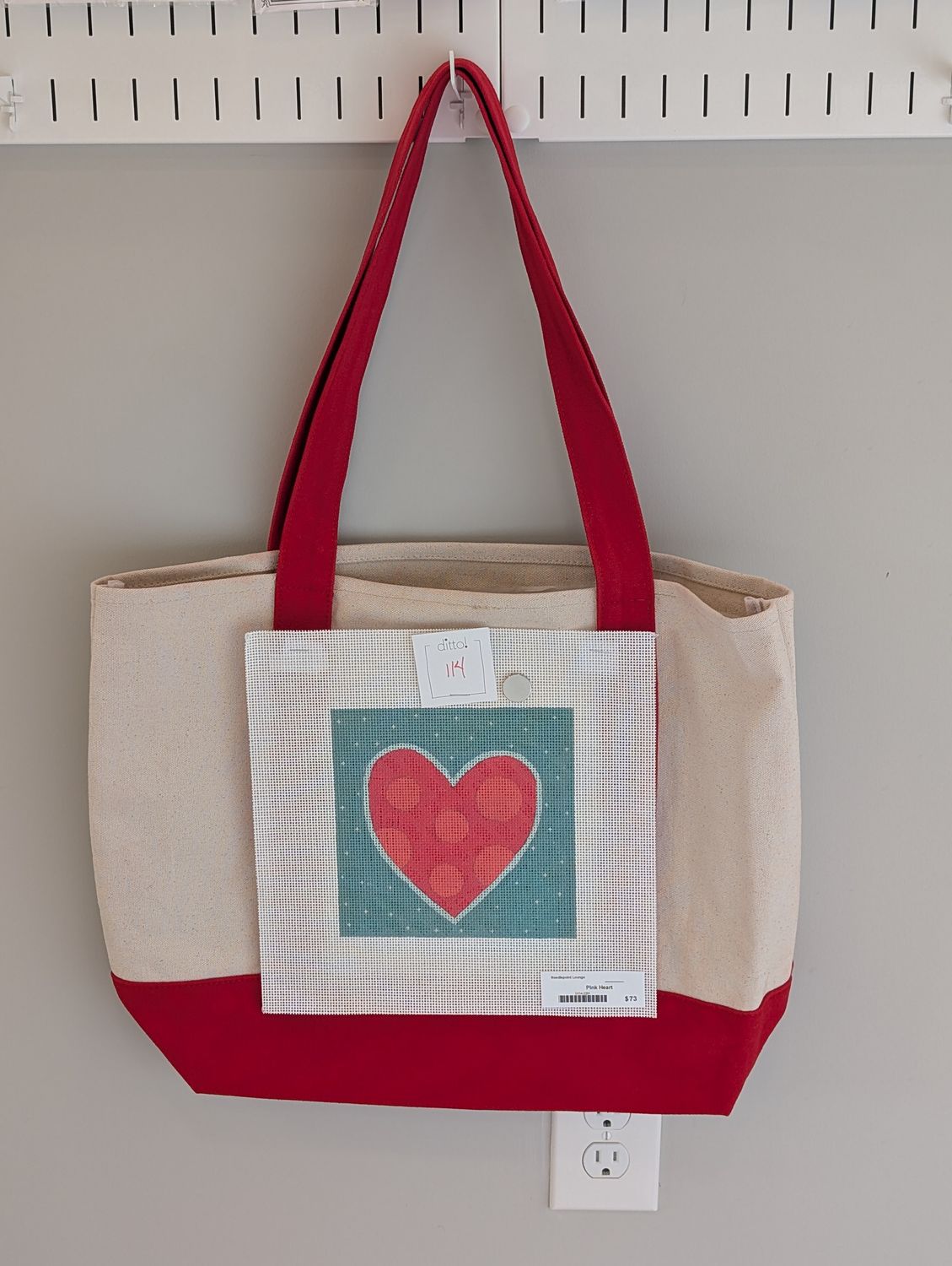 Red Tote Bag with Pink Heart Canvas