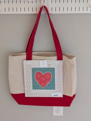 Red Tote Bag with Pink Heart Canvas