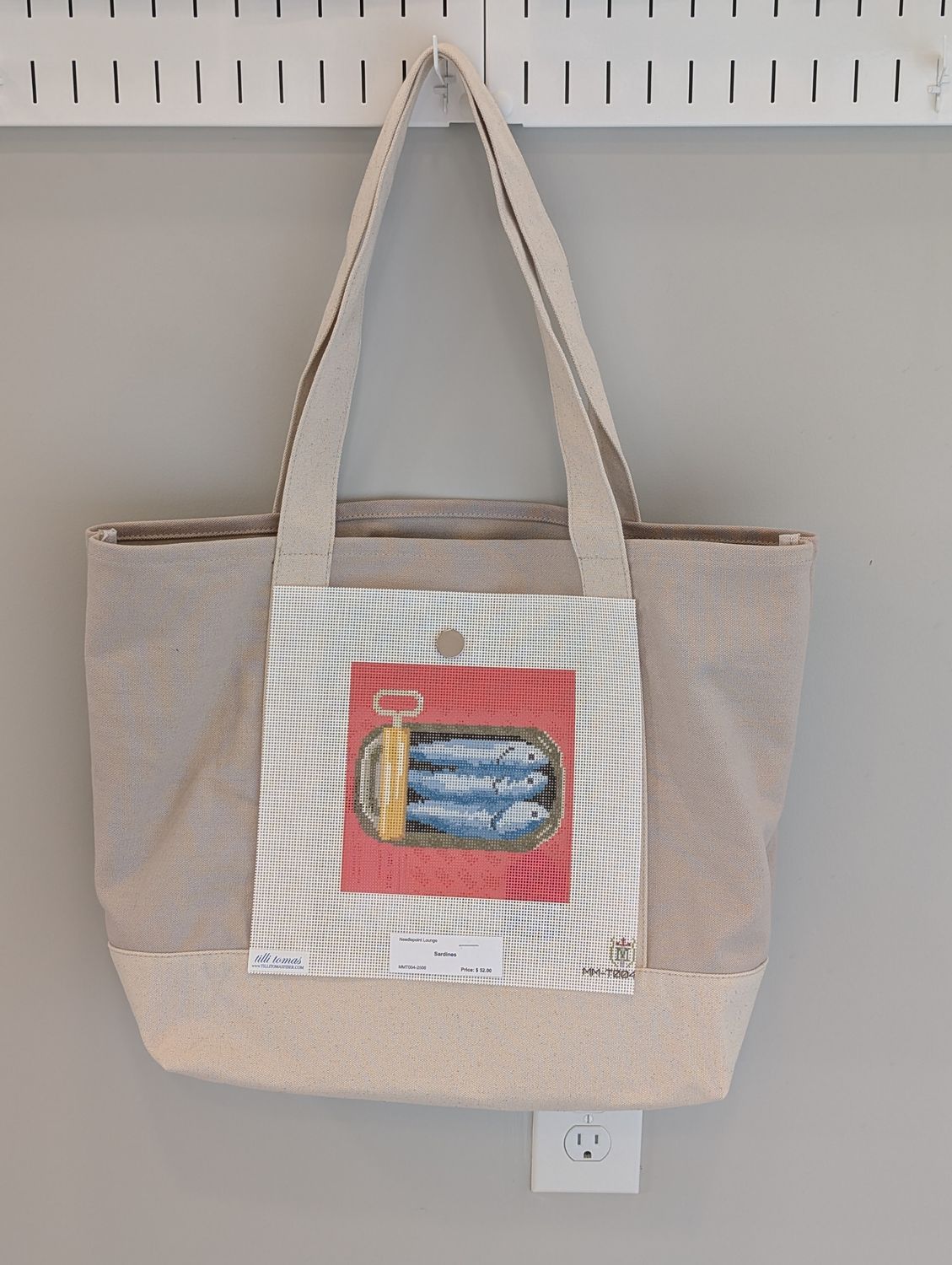 Taupe Tote Bag with Sardines Canvas