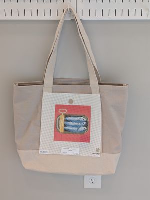 Taupe Tote Bag with Sardines Canvas