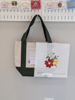 Forest Green Small Tote with Flowers and Bee Canvas