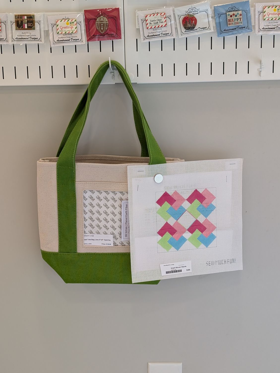 Lime Green Small Tote with Small Woven Hearts Canvas