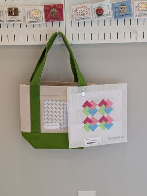 Lime Green Small Tote with Small Woven Hearts Canvas