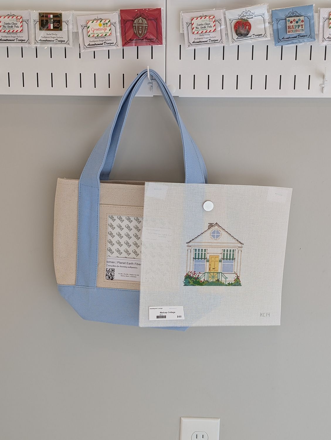 Light Blue Small Tote with Madcap Cottage Canvas