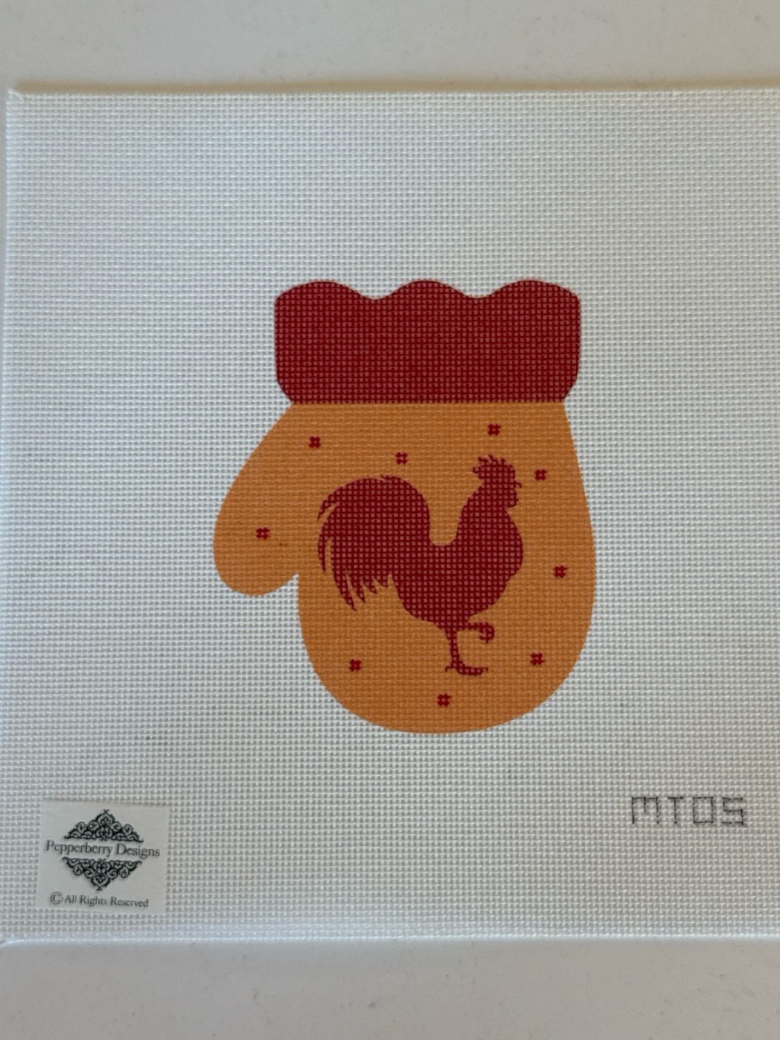 French Country Rooster Mitten, R/Gold
