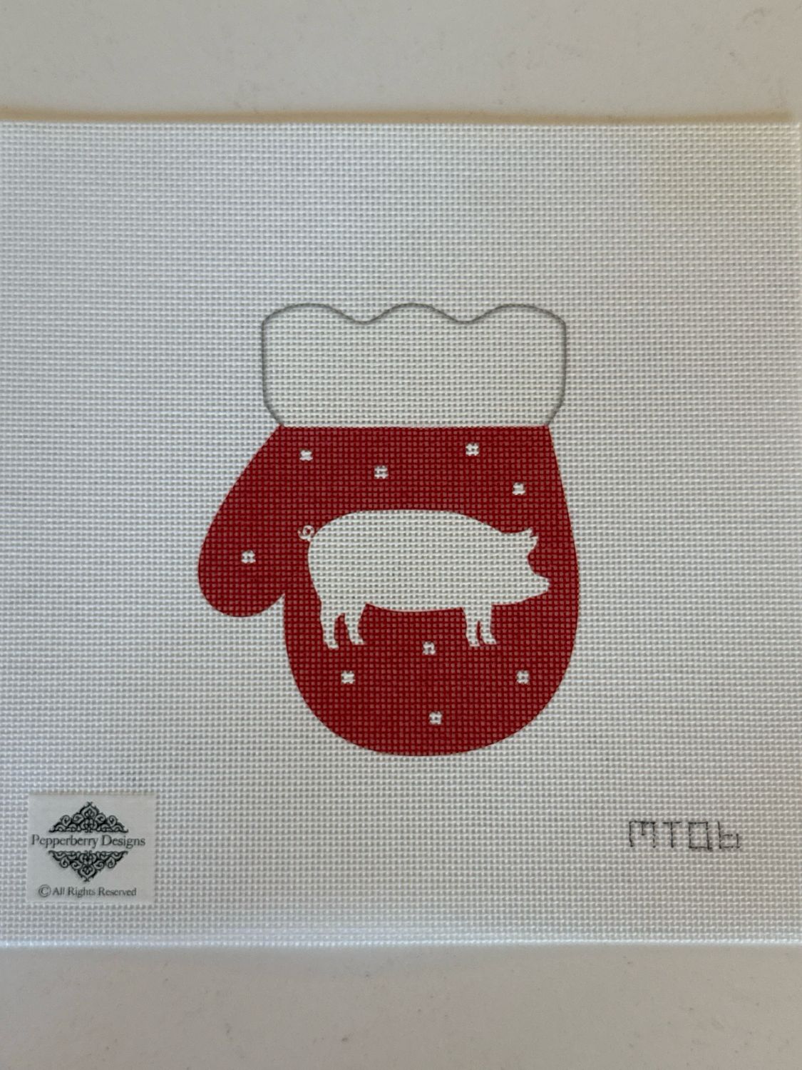 French Country Pig Mitten, R/White