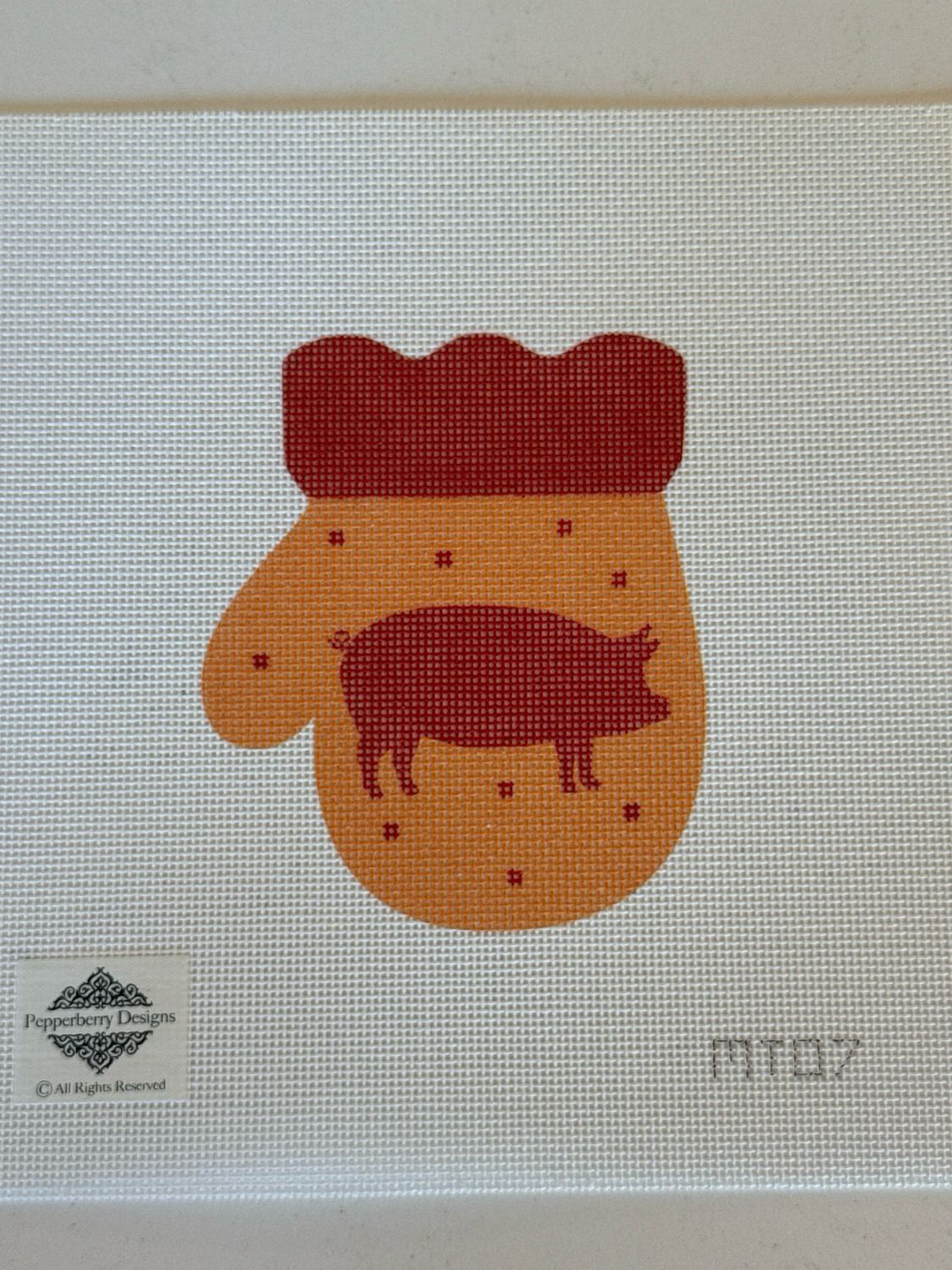 French Country Pig Mitten, R/Gold