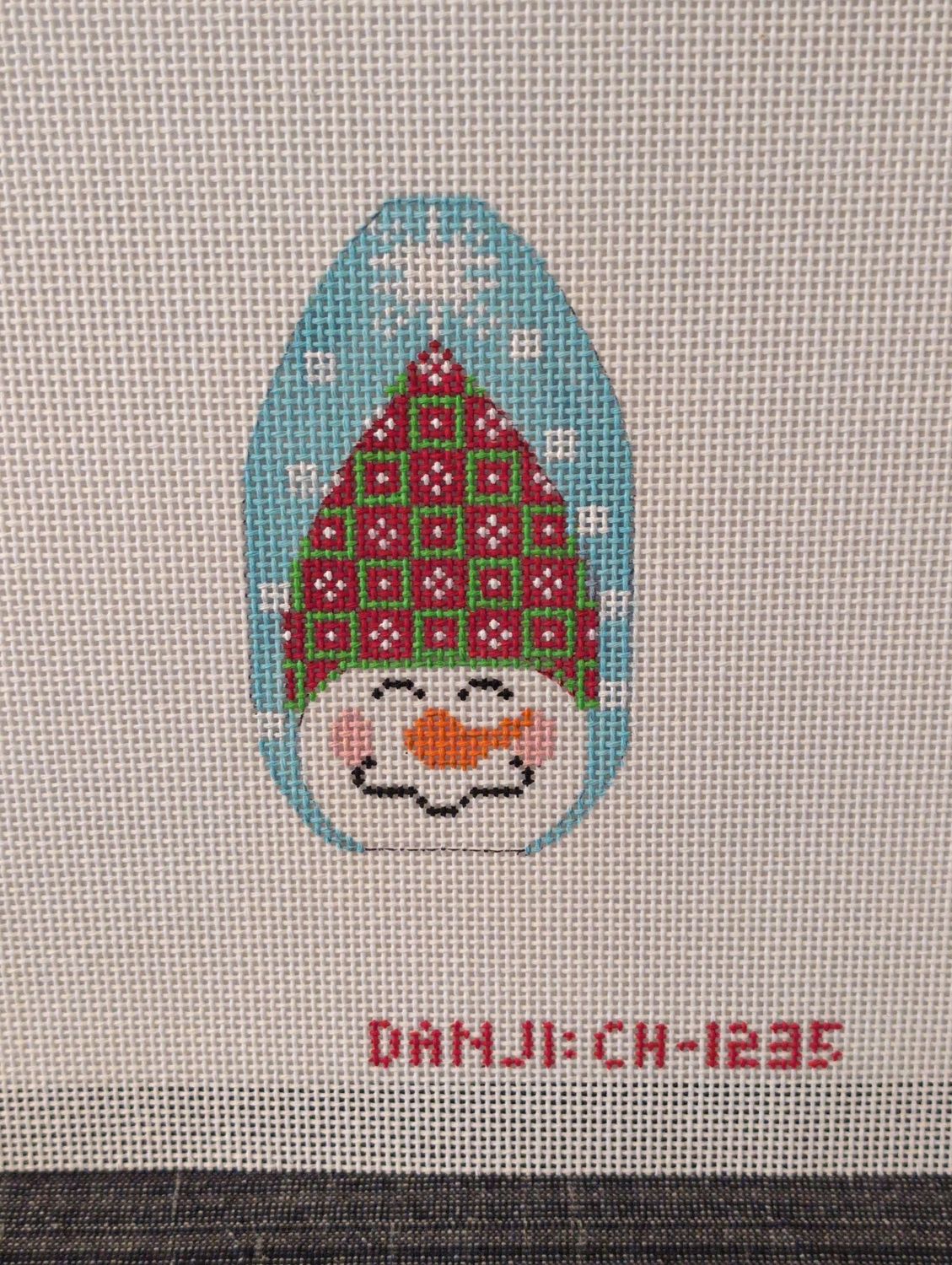 Snowman Ornament - Hat with Green Squares