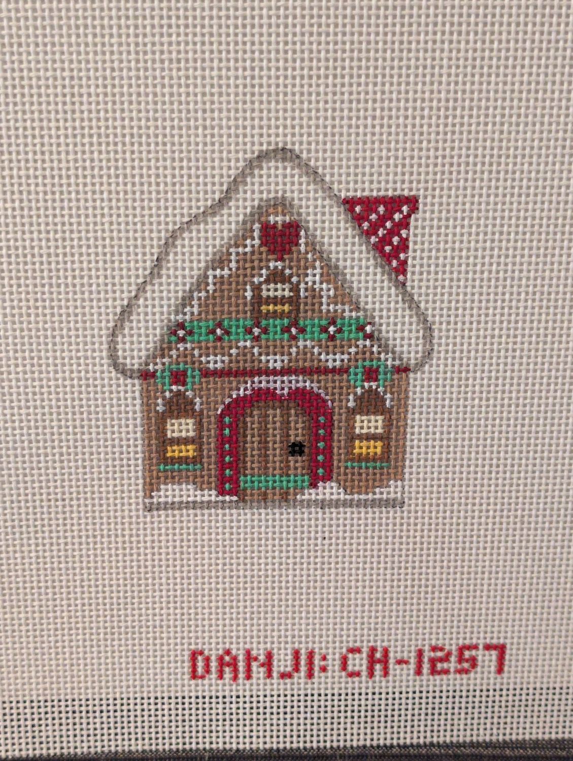 Gingerbread House Ornament -  Diagonal Striped Chimney