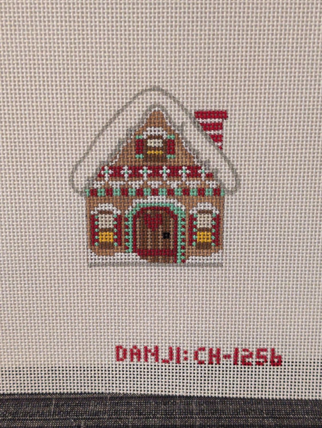 Gingerbread House Ornament -  Horizontal Striped Chimney