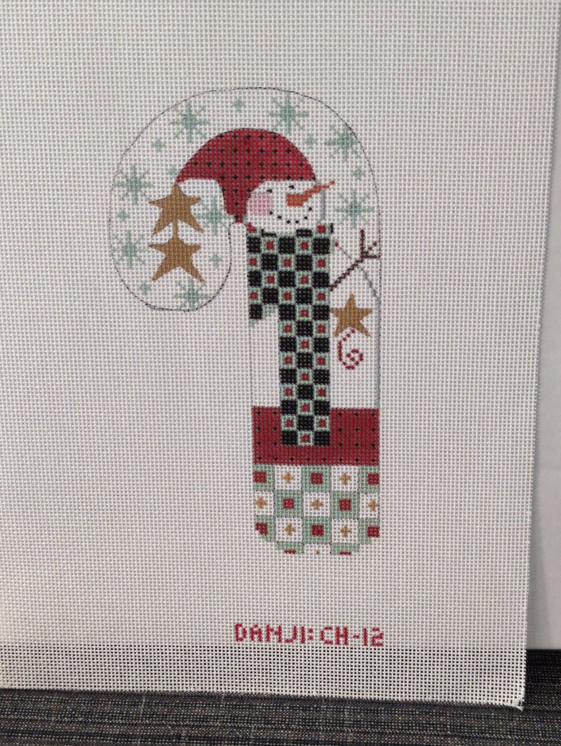 Snowman Checkered Scarf Candy Cane - stitchguide available