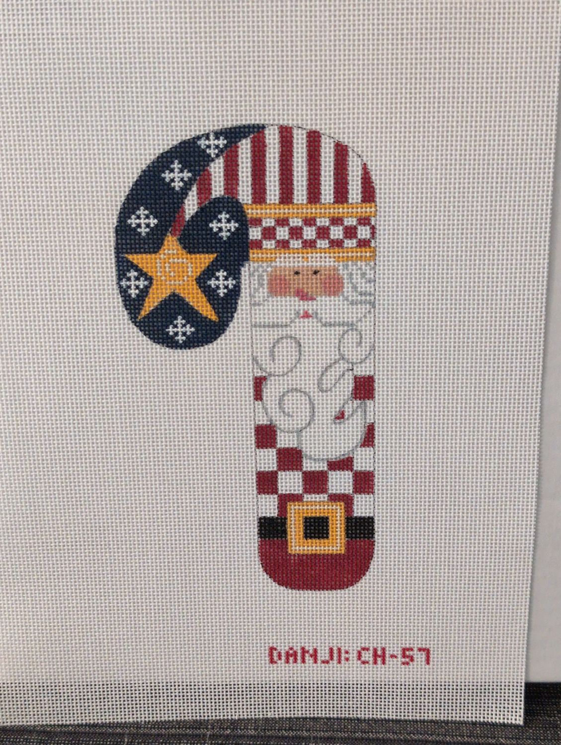 Patriotic Santa Candy Cane - stitchguide available