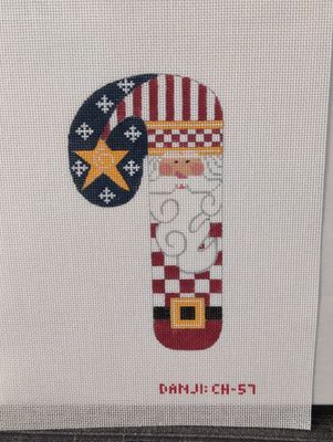 Patriotic Santa Candy Cane - stitchguide available