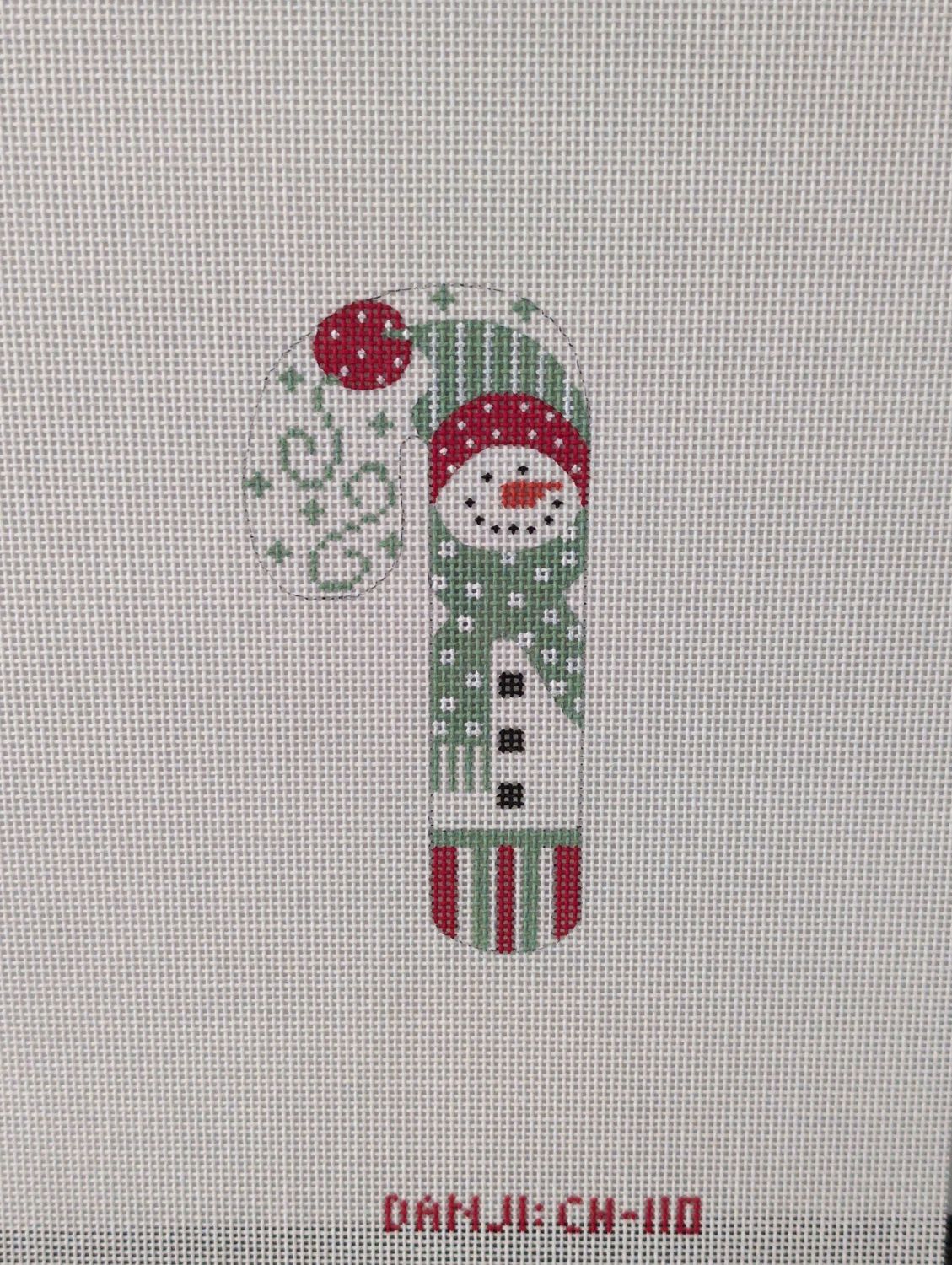 Red Pom Pom Snowman Candy Cane