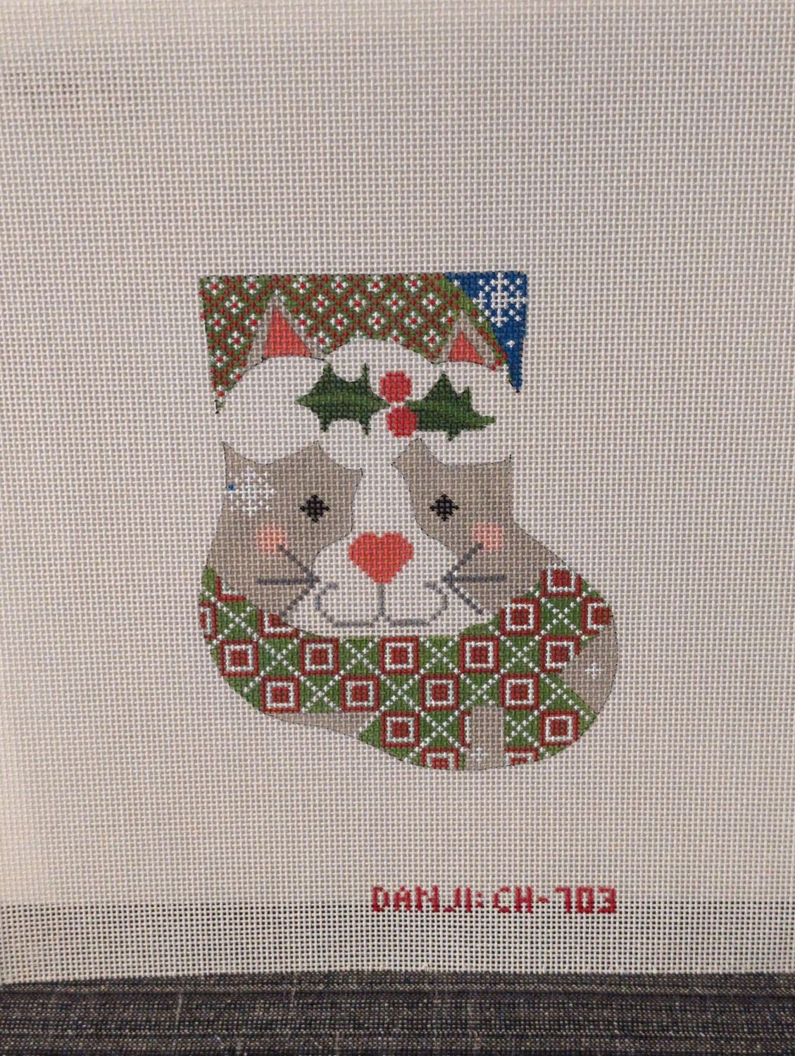 Grey Cat with Holly Mini Stocking