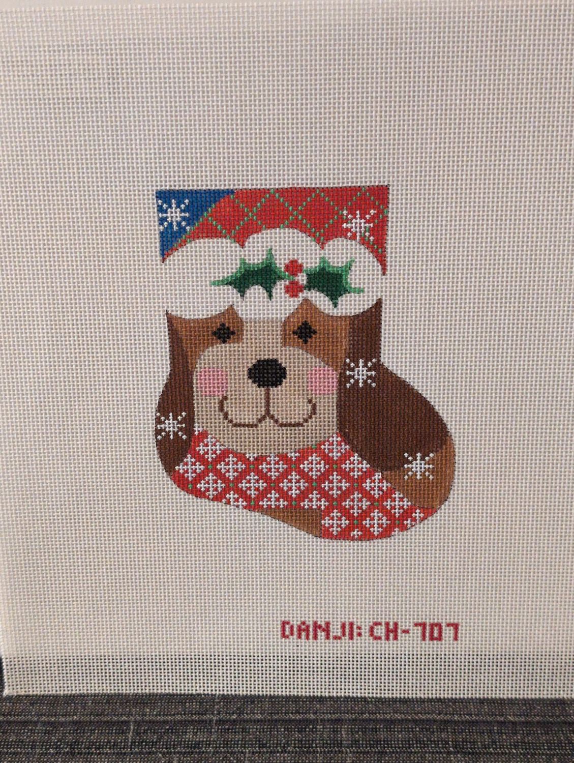 Tan Dog with Holly Mini Stocking