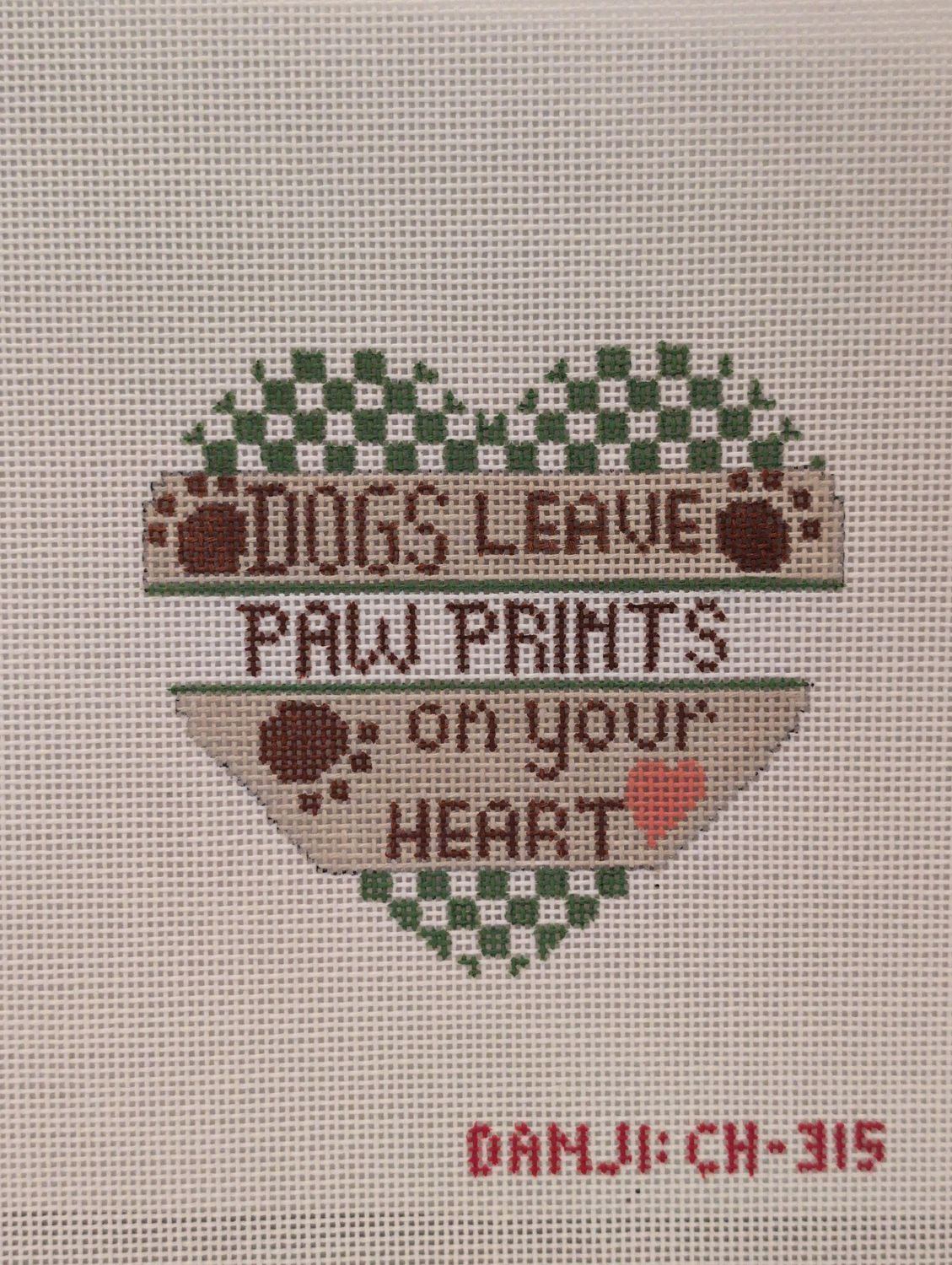Dog Green Checkered Heart