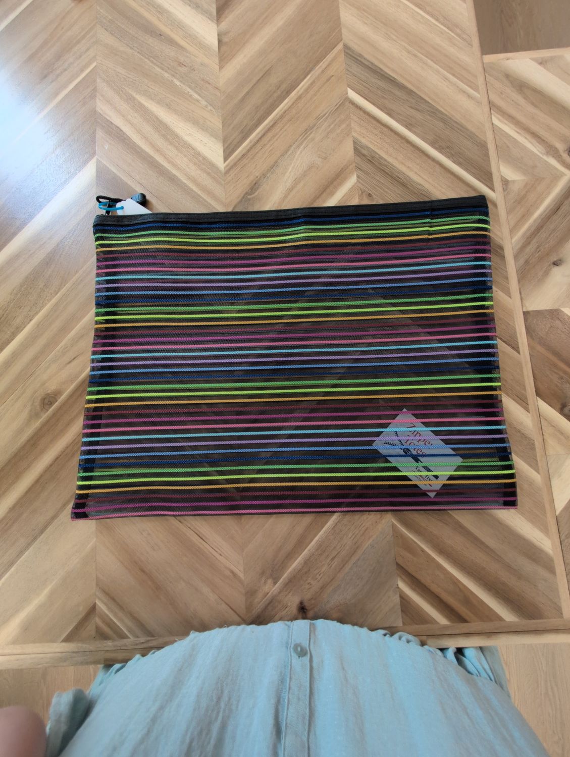 Large Mesh Striped Bag Black