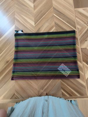 Large Mesh Striped Bag Black