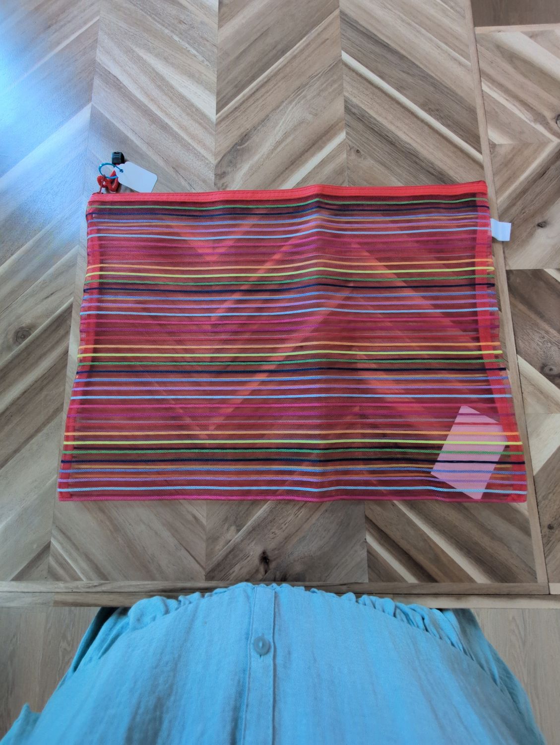 Large Mesh Striped Bag Red