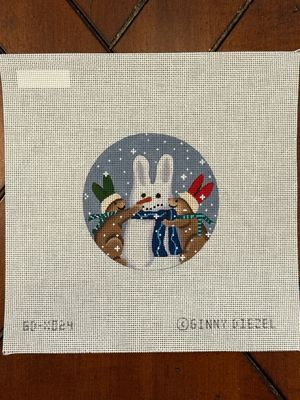 Bunnies Building Snowman 4” Round 18M