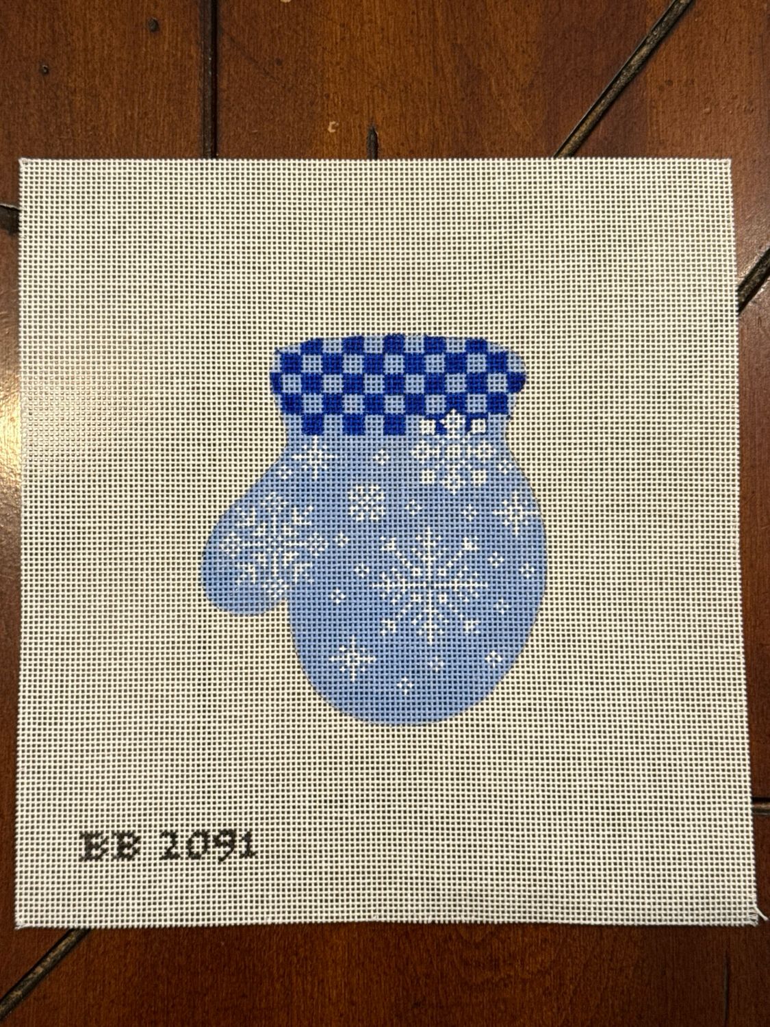 Mitten - Snowflake / Blue Checked Cuff (L)