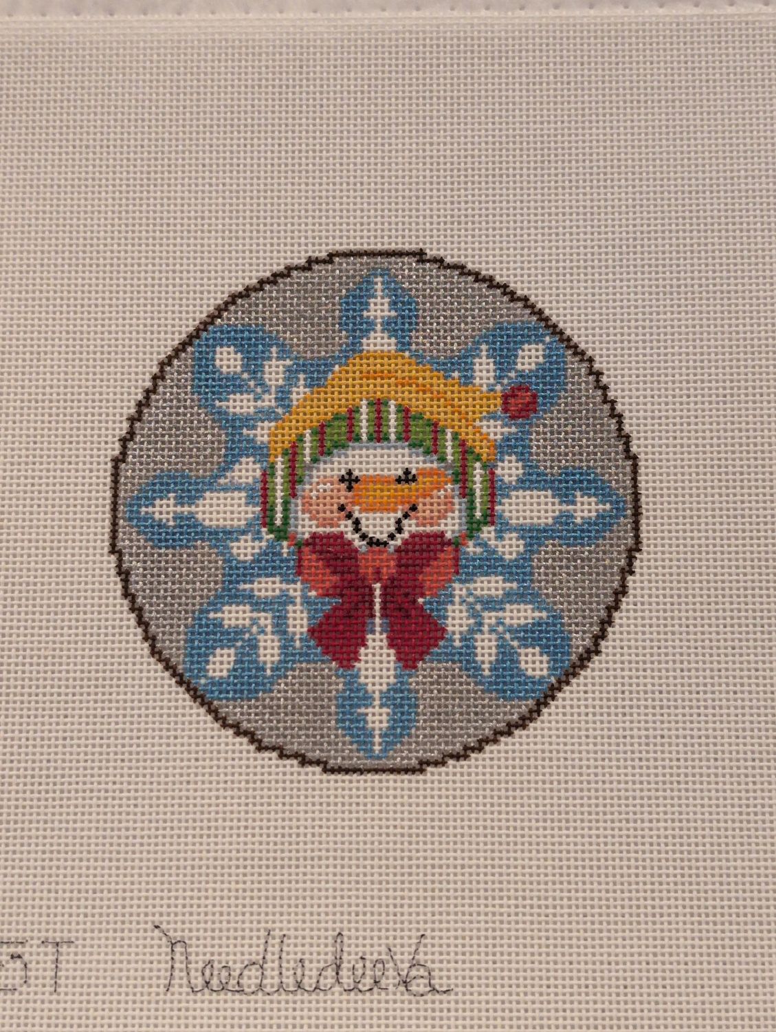 Snowman w/ Yellow Hat Striped Round