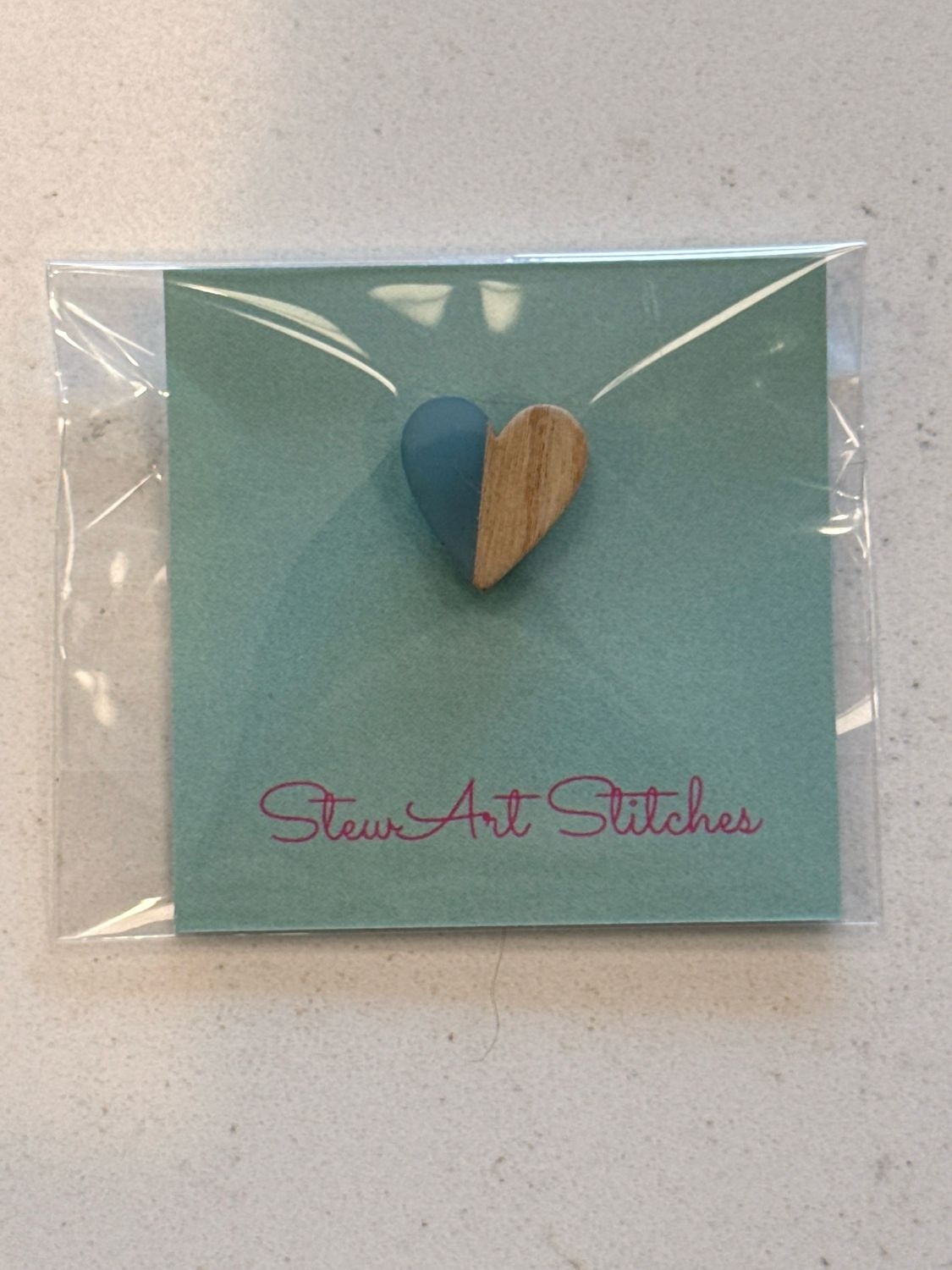 Blue Wood/Resin Heart Needle Minder from StewArt Stitches