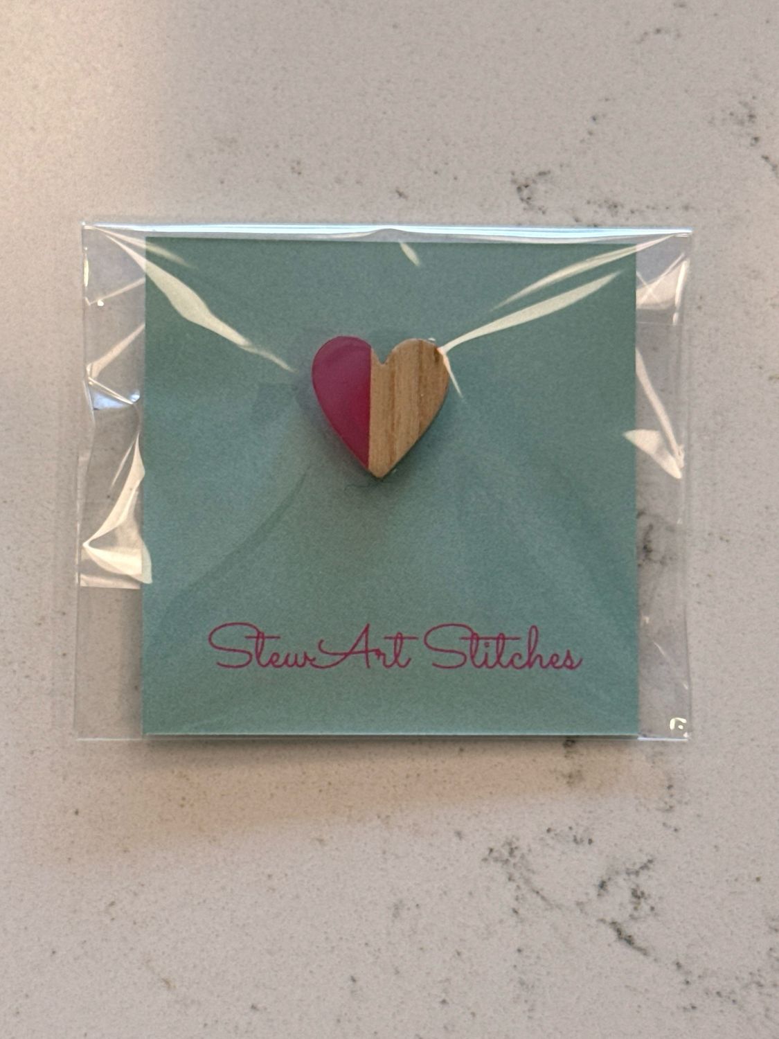 Pink Wood/Resin Heart Needle Minder from StewArt Stitches