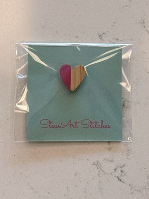 Pink Wood/Resin Heart Needle Minder from StewArt Stitches