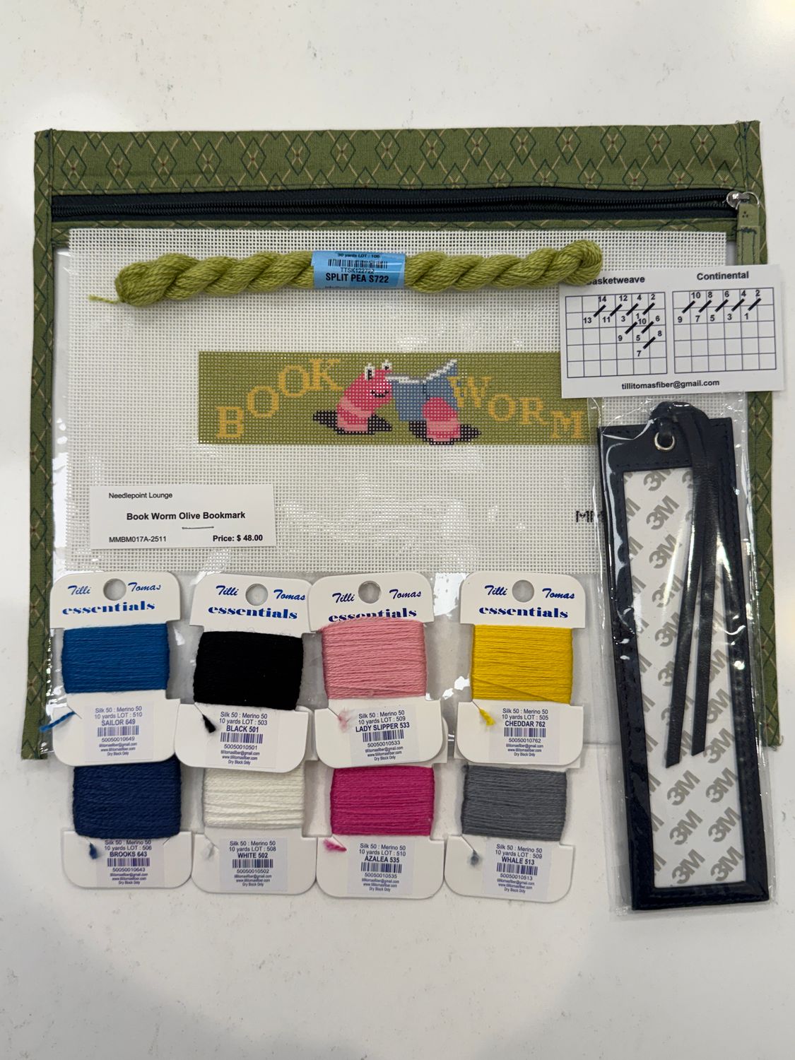 Book Worm Olive Bookmark Self Finishing Kit