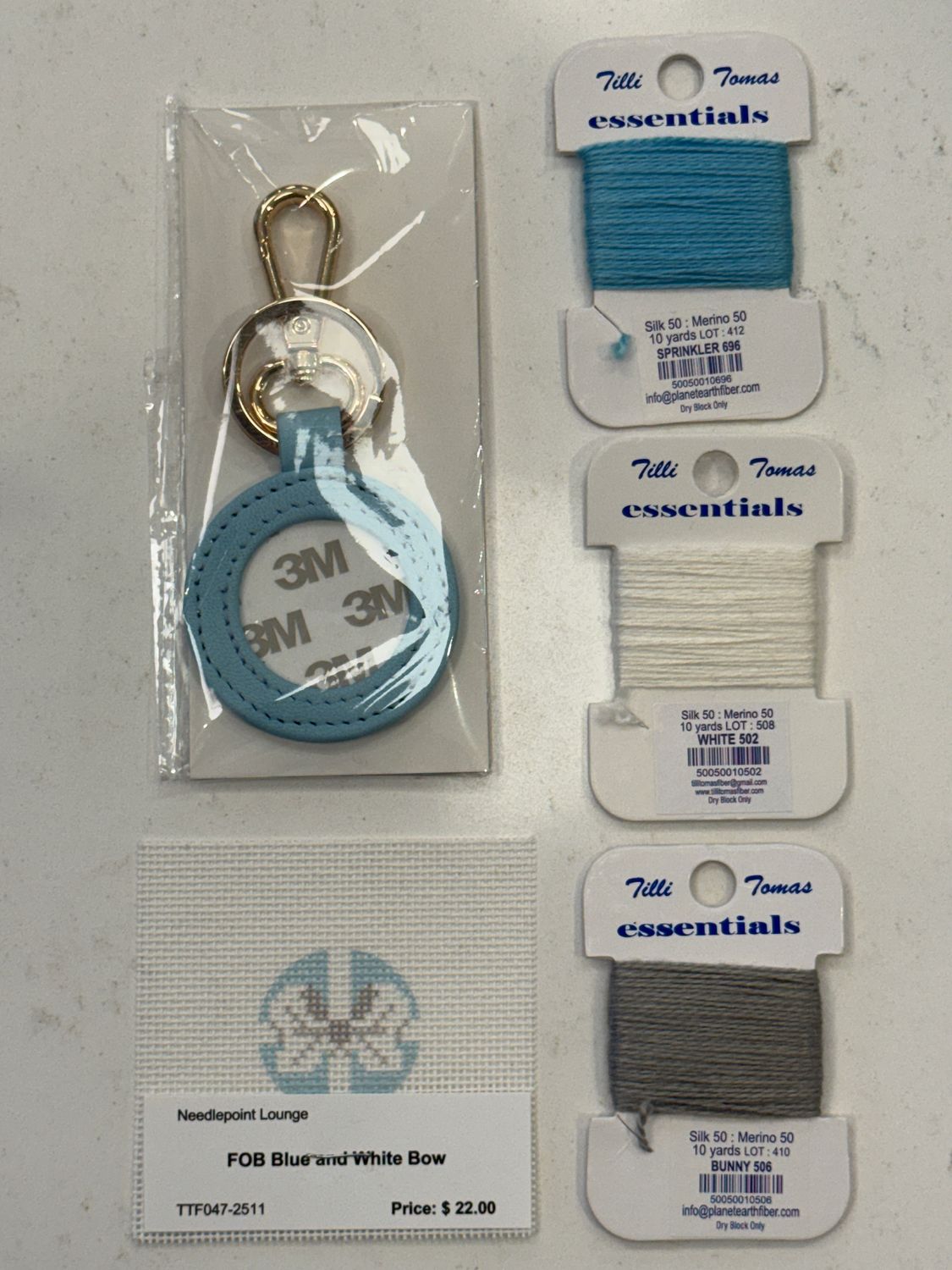 Blue and White Bow Key Fob Self Finishing Kit