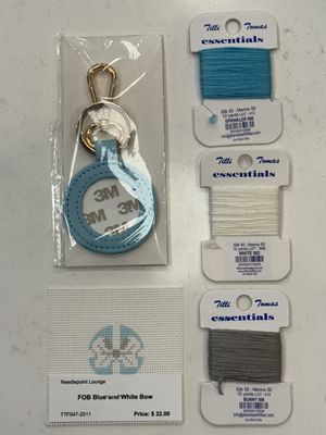 Blue and White Bow Key Fob Self Finishing Kit