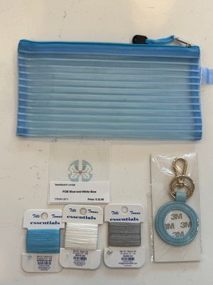 Blue and White Bow Leather Key Fob Kit