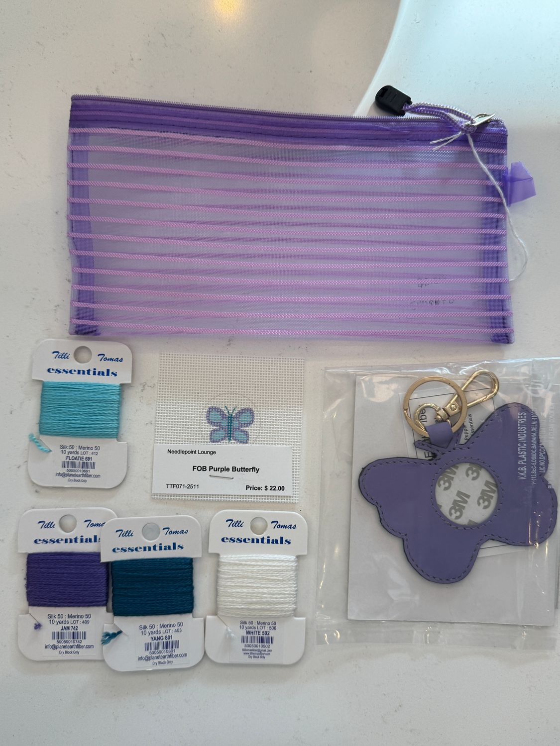 Purple Butterfly Leather Key Fob Kit