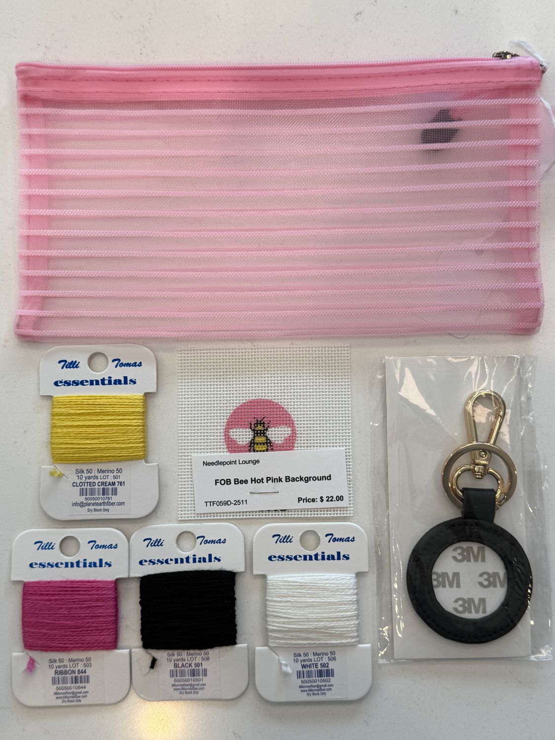 Bee Hot Pink Background Leather Key Fob Kit