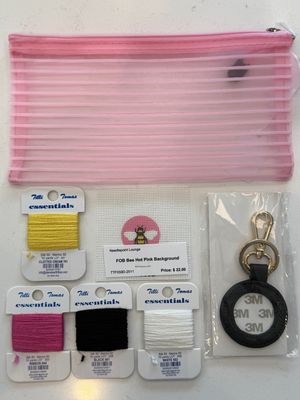 Bee Hot Pink Background Leather Key Fob Kit