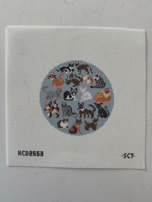 Blue Cat Round Printed Canvas