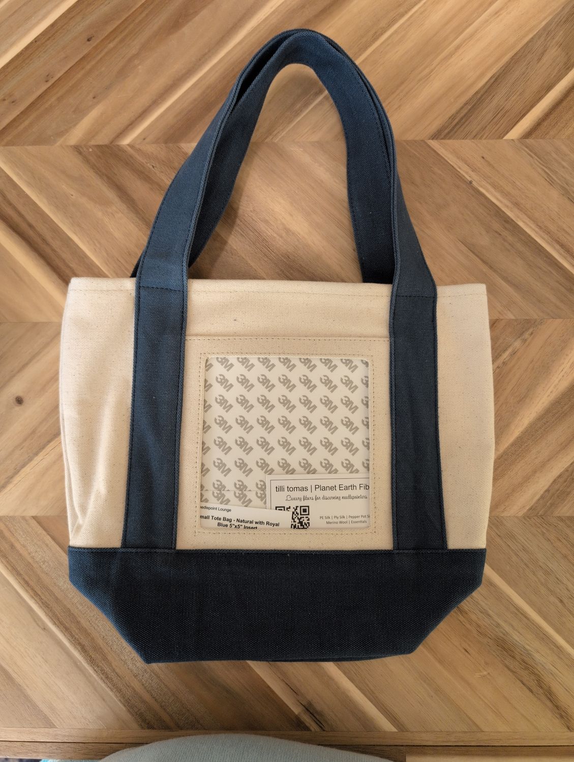 Small Tote Bag - Natural with Royal Blue 5"x5" Insert