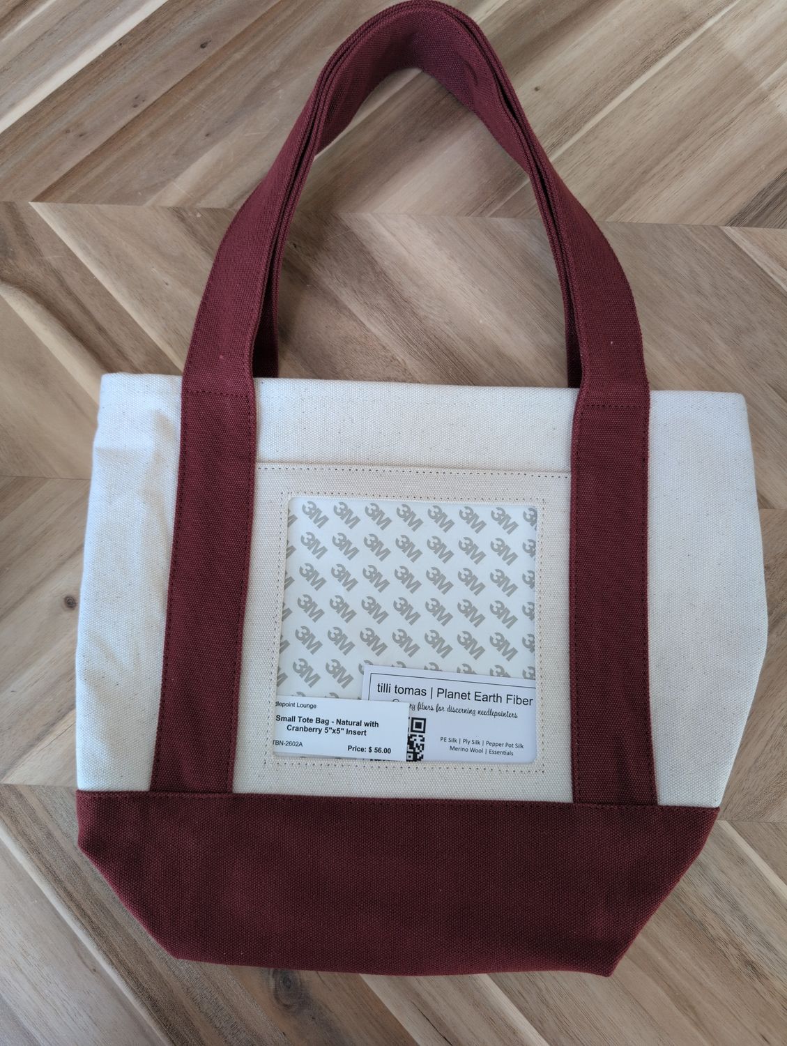 Small Tote Bag - Natural with Cranberry 5"x5" Insert