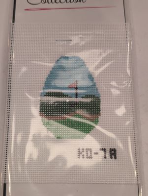 Golf Green with Flag Key Chain Oval Leather Included