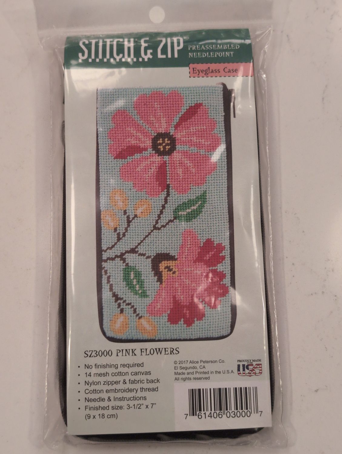 Pink Flowers Eyeglass Case Needlepoint Kit